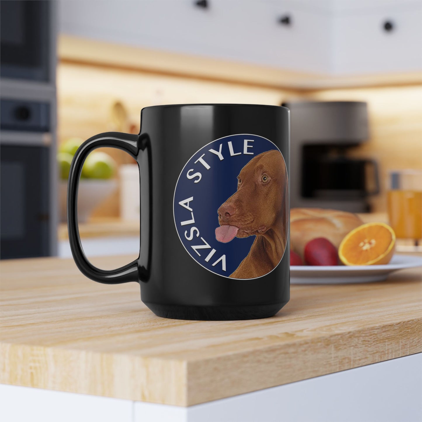 Vizsla Style Logo with Vizsla Puppy - Hungarian Vizsla Black Mug
