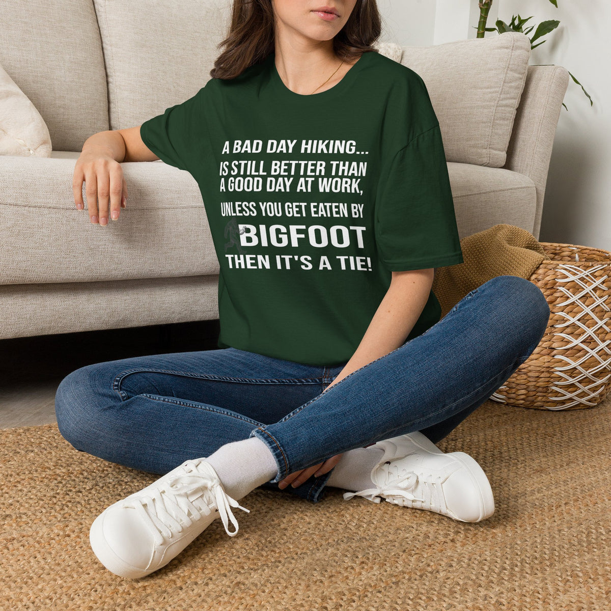 Bigfoot Hiking T-Shirt — “A Bad Day Hiking… Is Still Better Than A Good Day At Work”