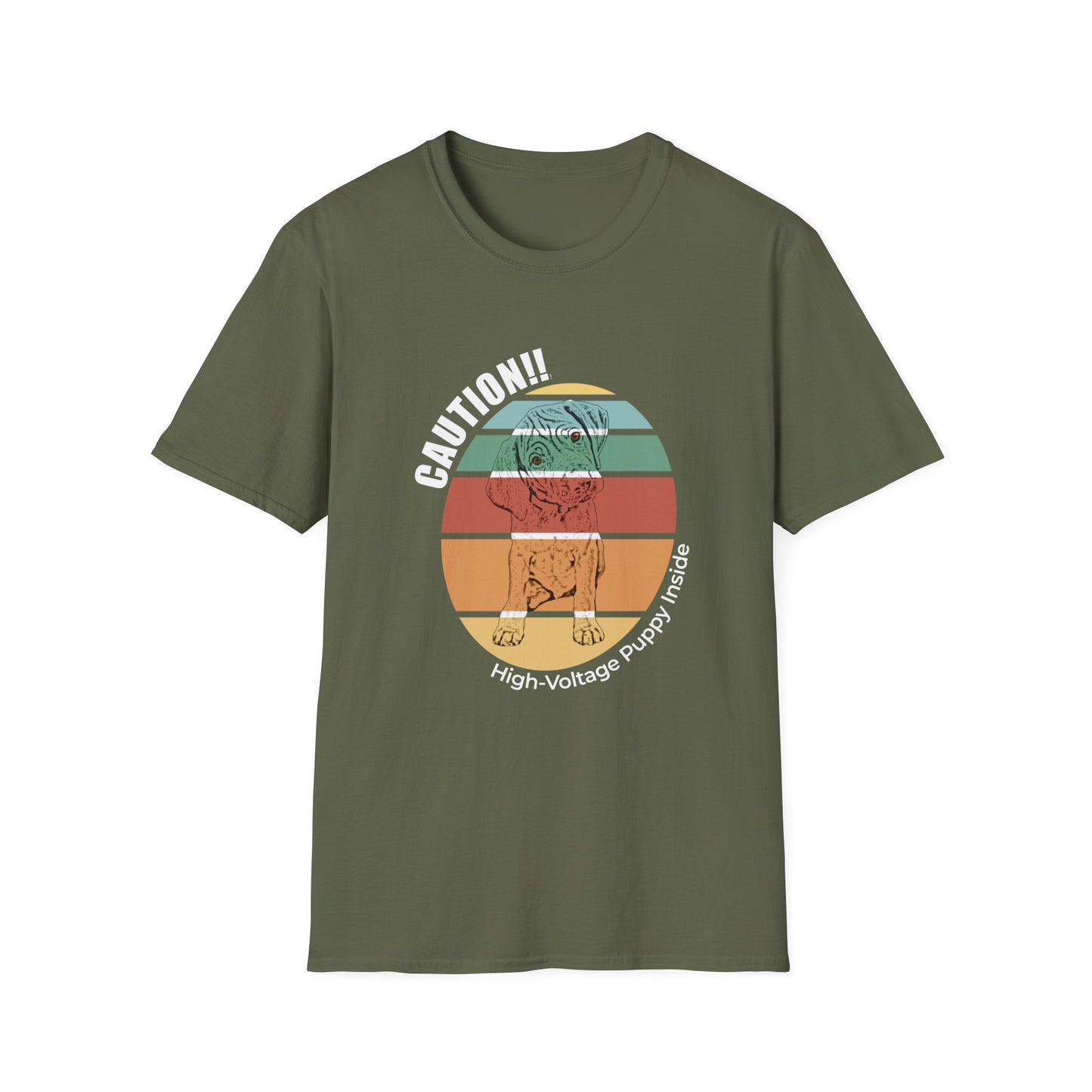 High-Voltage Puppy Inside Vizsla T-Shirt — Vintage Pastel Stripes