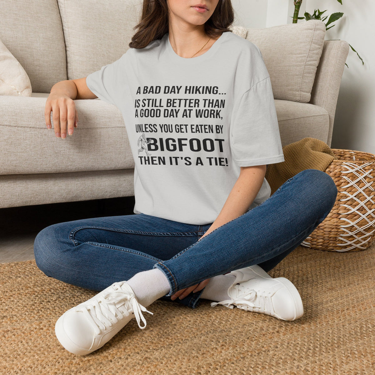 Bigfoot Hiking T-Shirt — “A Bad Day Hiking… Is Still Better Than A Good Day At Work”