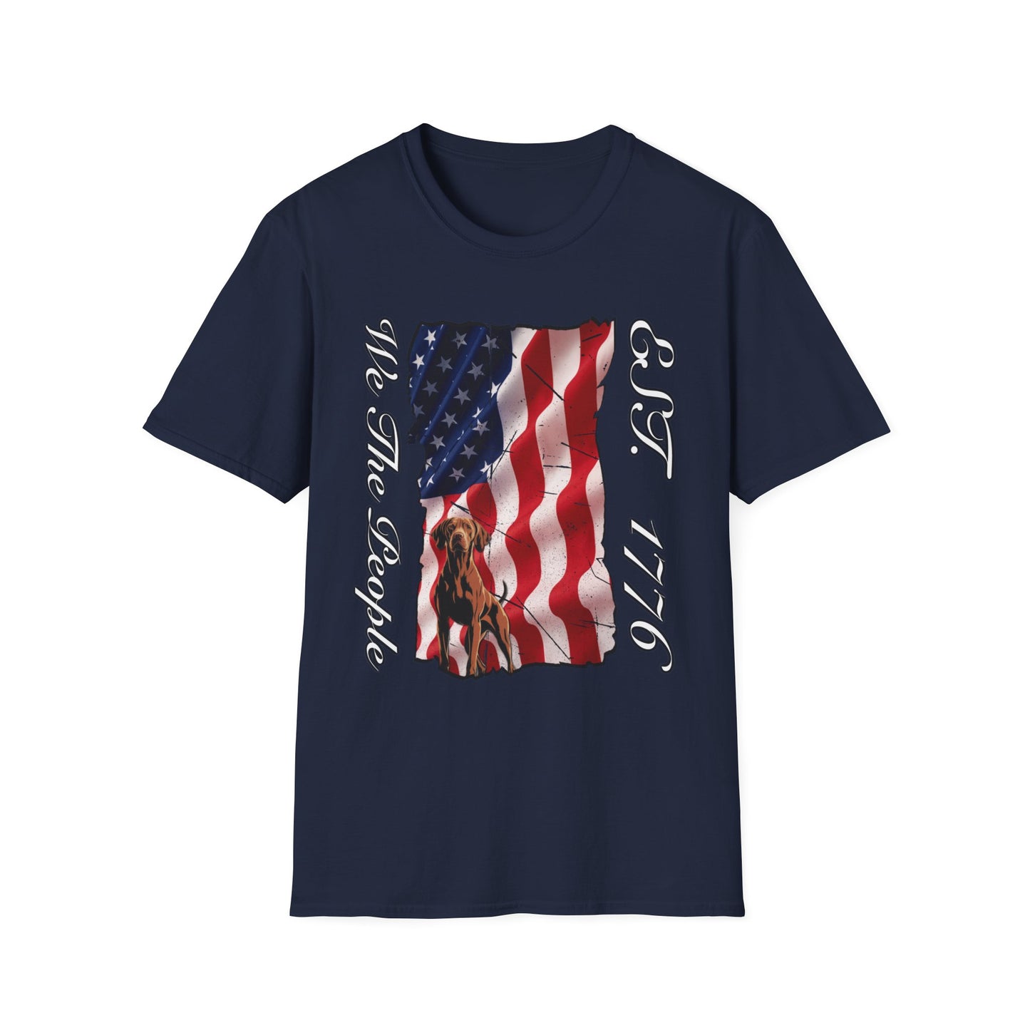 Vizsla Dog 'We The People EST. 1776' T-Shirt — Distressed American Flag
