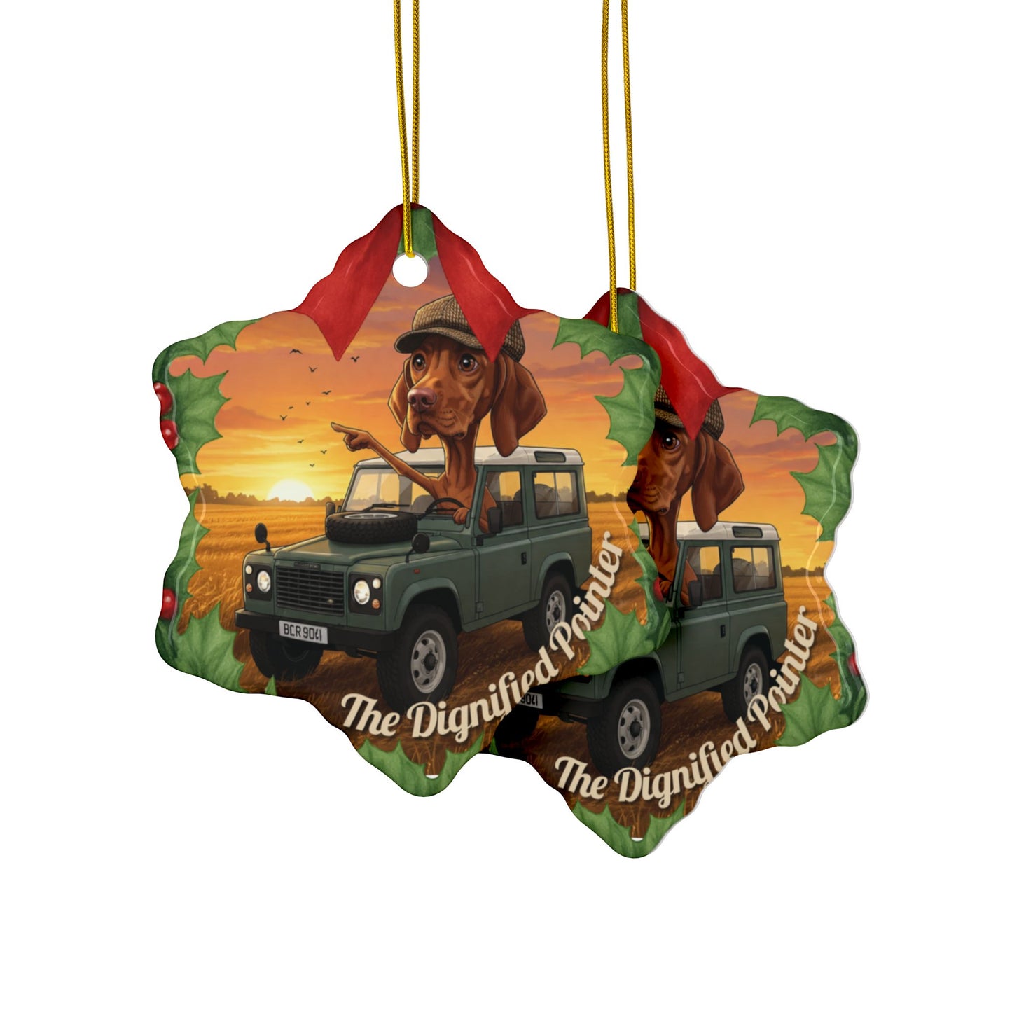 Ceramic Ornament — 'The Dignified Pointer' Dog in Off‑Road SUV Holiday Keepsake