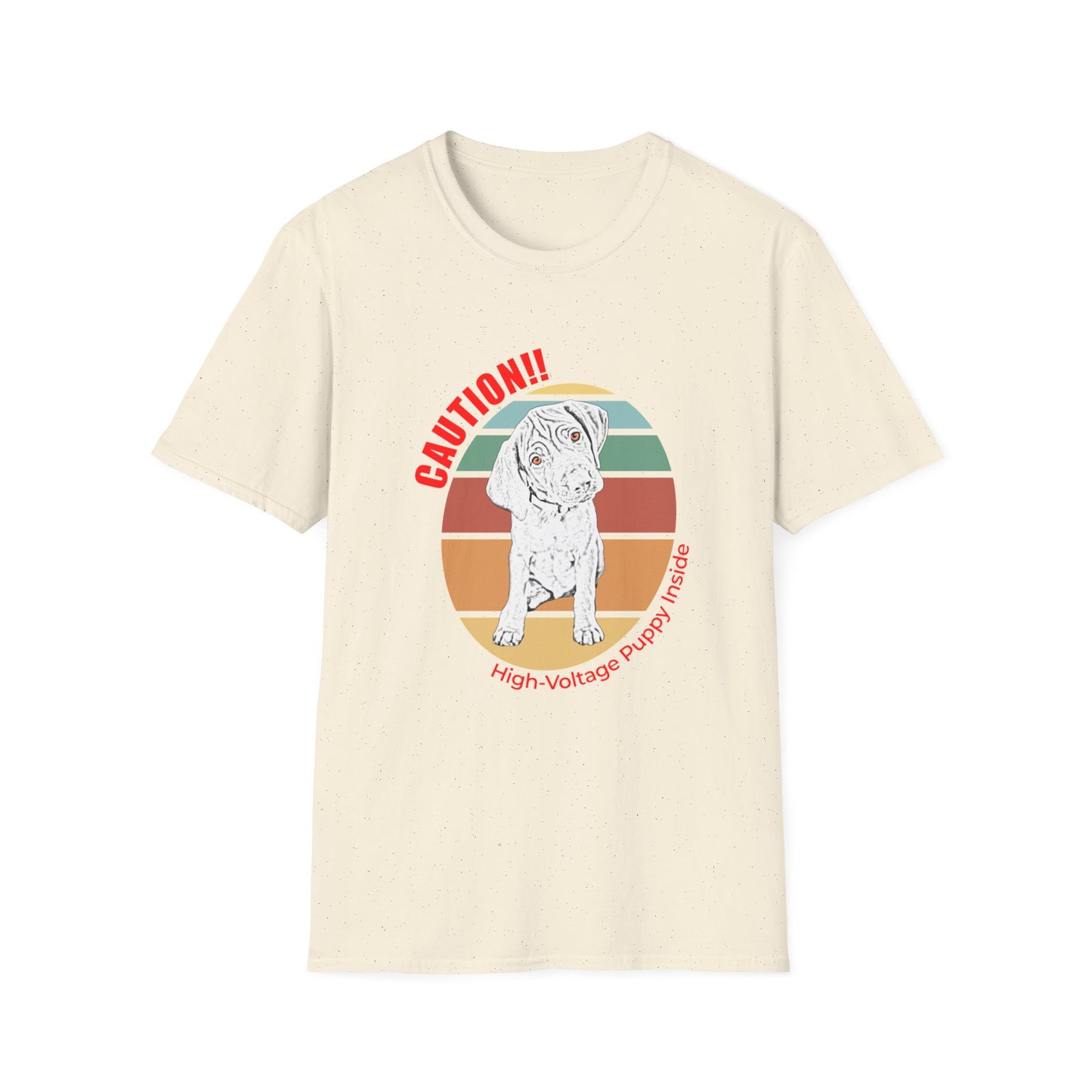High-Voltage Puppy Inside Vizsla T-Shirt — Vintage Pastel Stripes