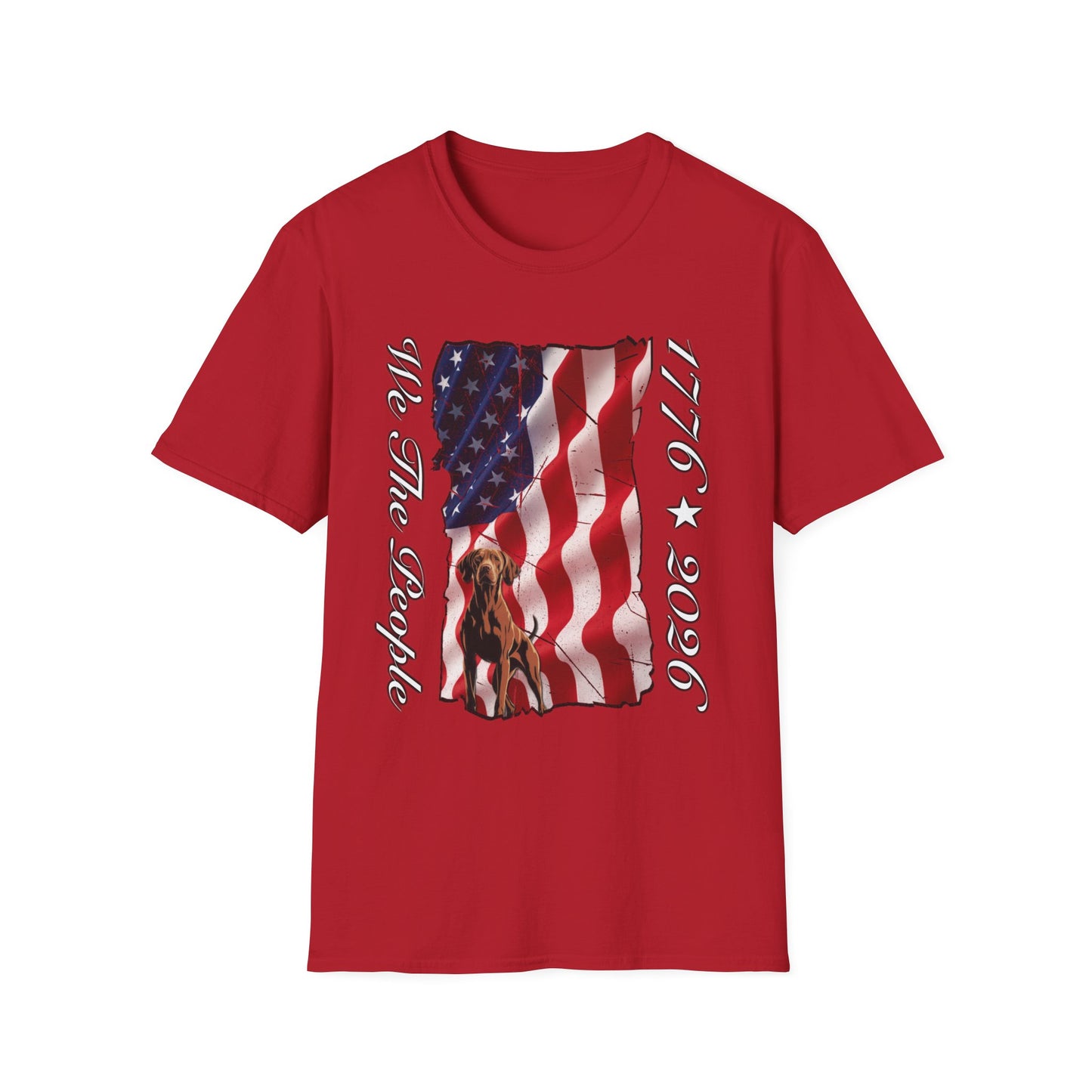 Vizsla Dog 'We The People 1776–2026' T-Shirt — Distressed American Flag