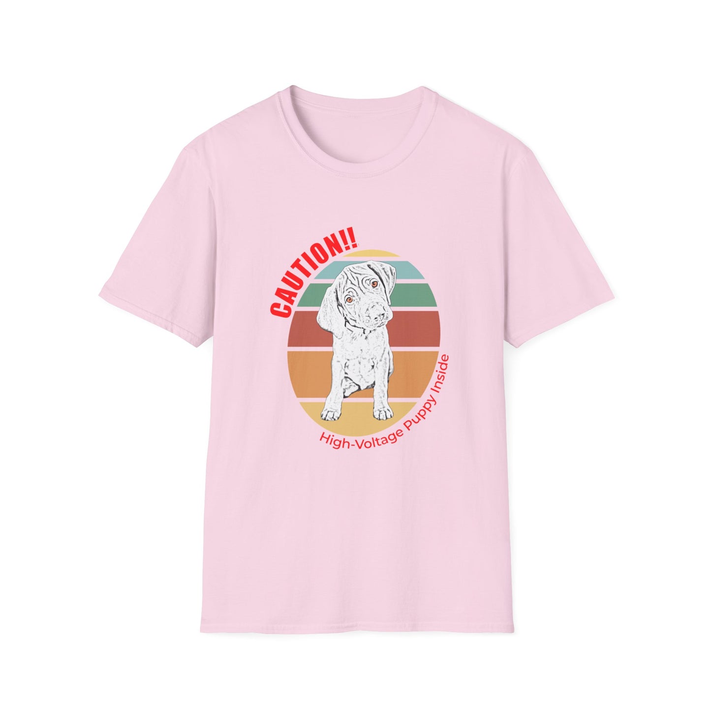 High-Voltage Puppy Inside Vizsla T-Shirt — Vintage Pastel Stripes