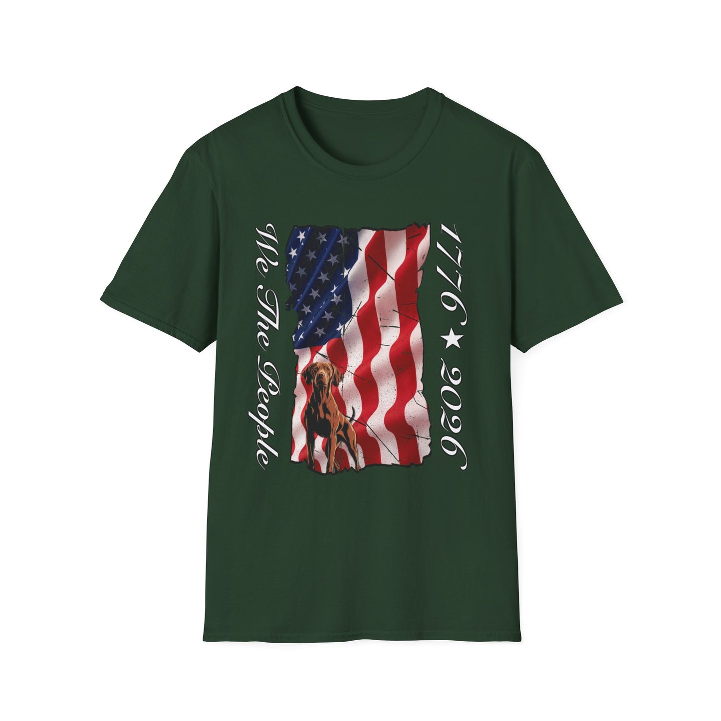 Vizsla Dog 'We The People 1776–2026' T-Shirt — Distressed American Flag
