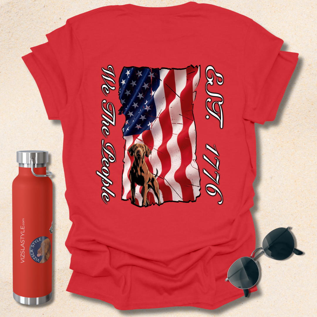 Vizsla Dog 'We The People EST. 1776' T-Shirt — Distressed American Flag