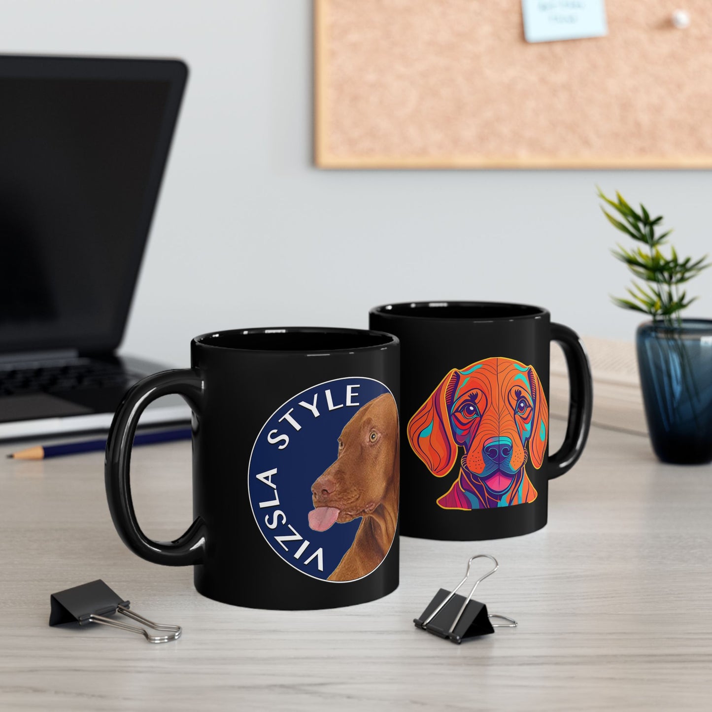 Vizsla Style Logo with Vizsla Puppy - Hungarian Vizsla Black Mug