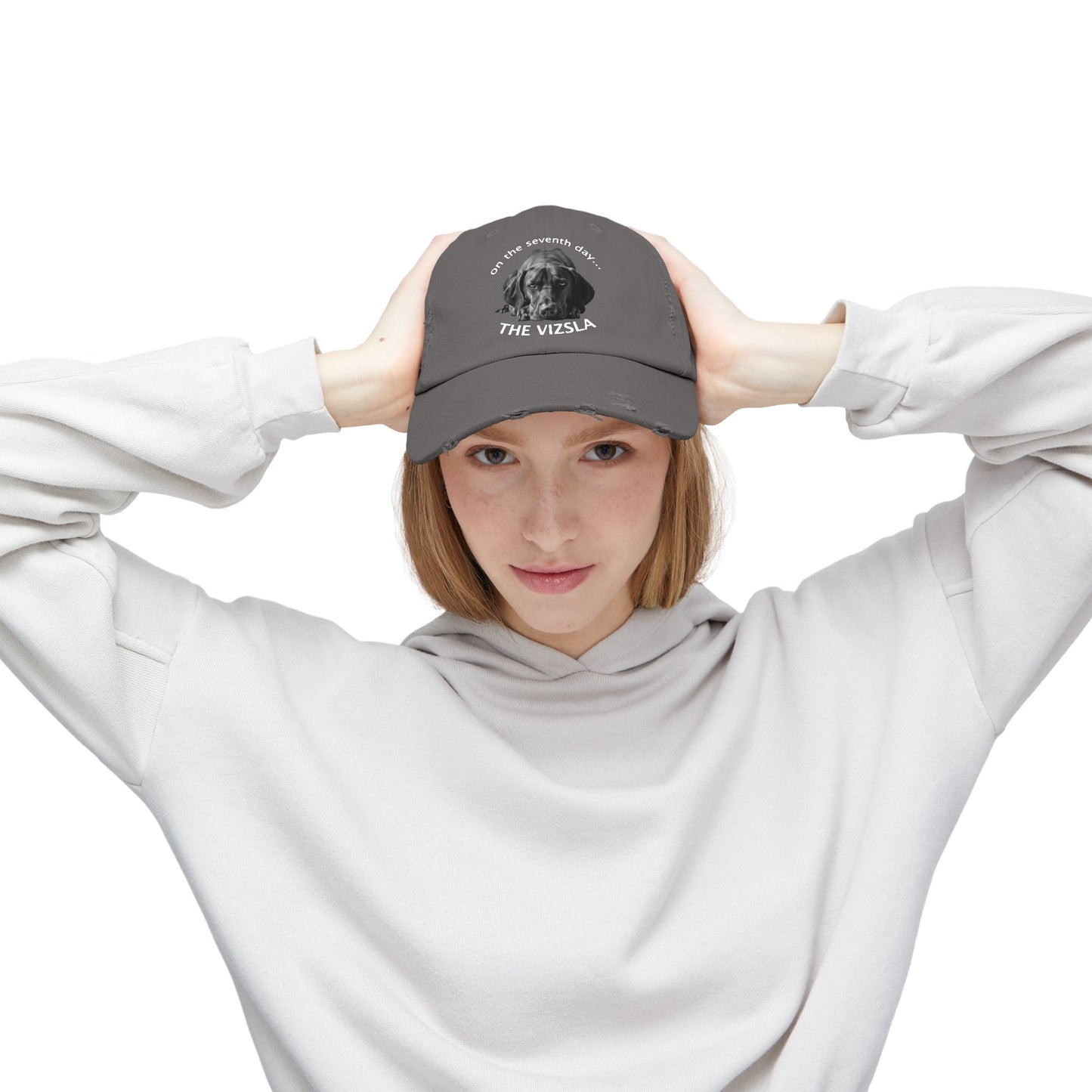 The Vizsla Created on the Seventh Day - Unisex Distressed Cap