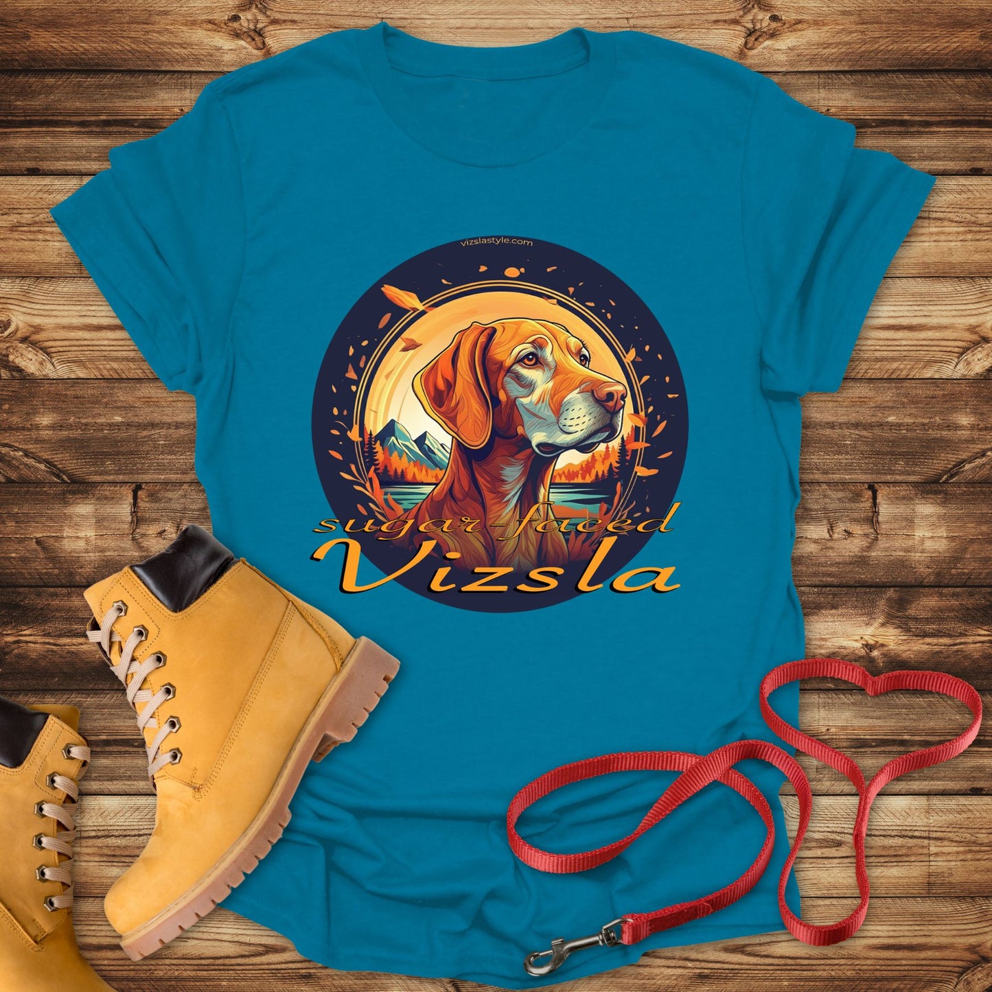 Majestic Sugar Faced Vizsla Mountain Landscape Gold Tee