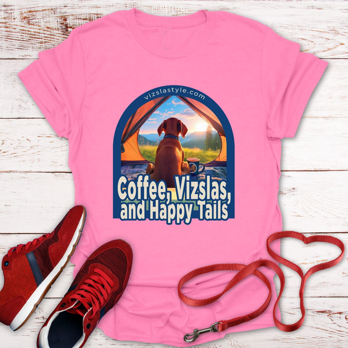 Coffee, Vizslas, and Happy Tails! t-shirt