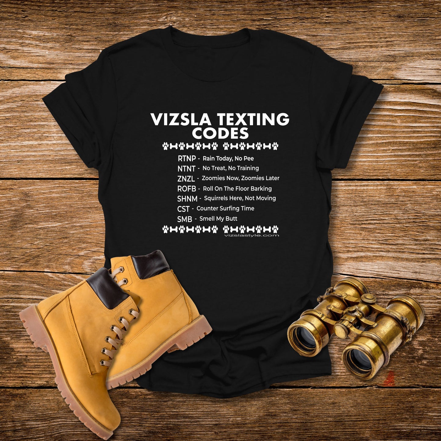 Vizsla Text Codes T-Shirt — Funny Dog Acronym Tee (RTNP, ZNZL)
