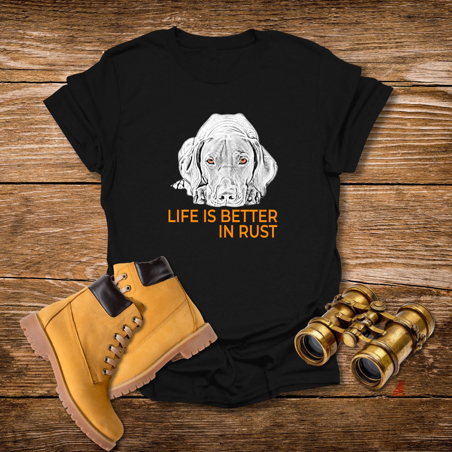 Vizsla Dog T-Shirt — 'Life Is Better in Rust' Line Drawing