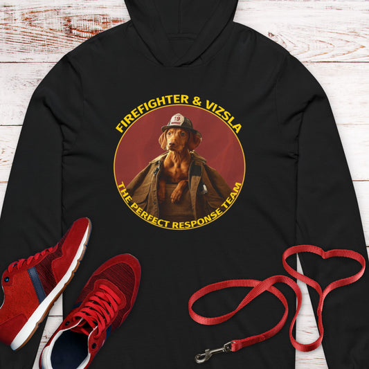 Perfect Response Team - Firefighter & Vizsla  Hooded T-Shirt - Perfect Gift For That Firefighter In Your Life