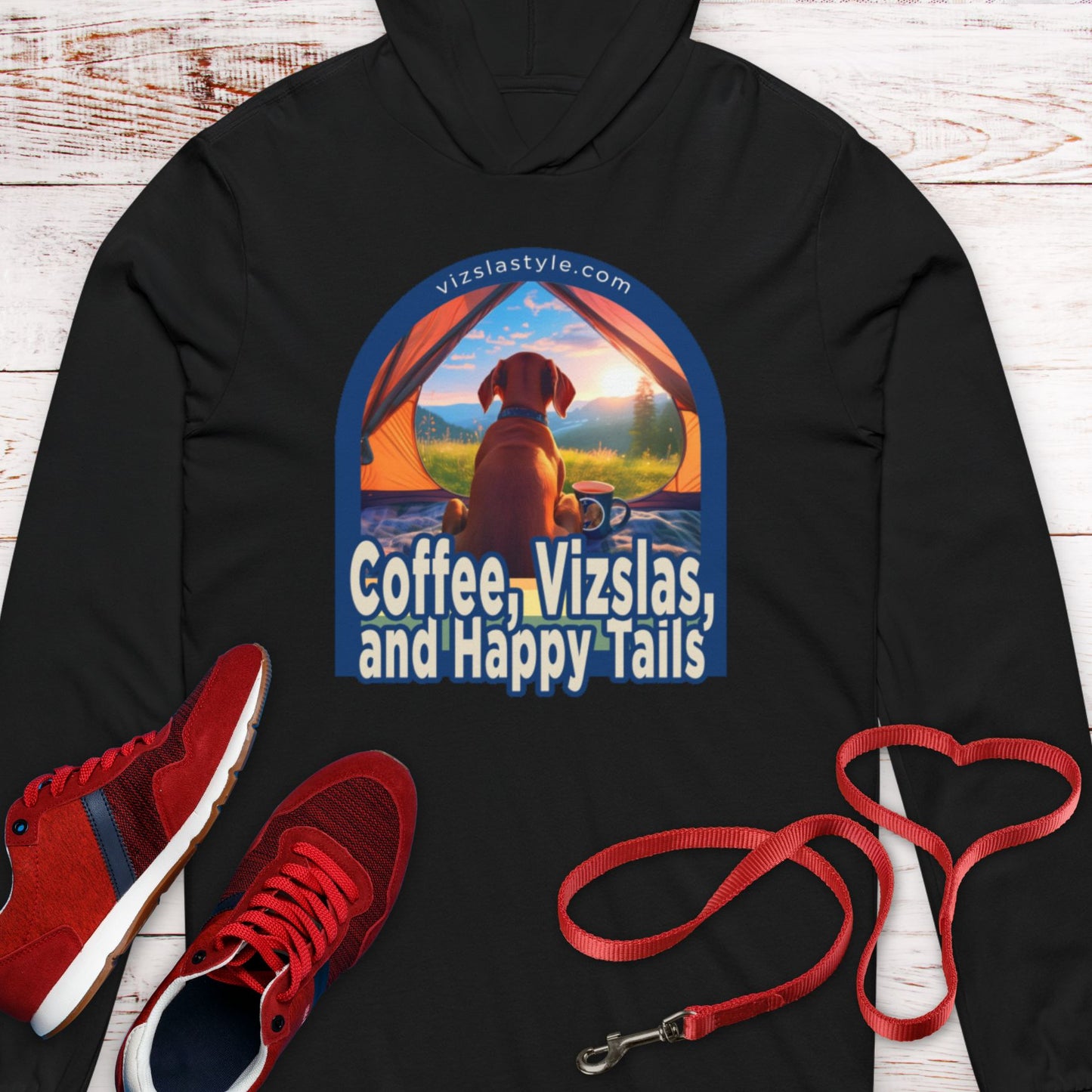 Coffee, Vizslas & Happy Tails!  Hooded T-Shirt