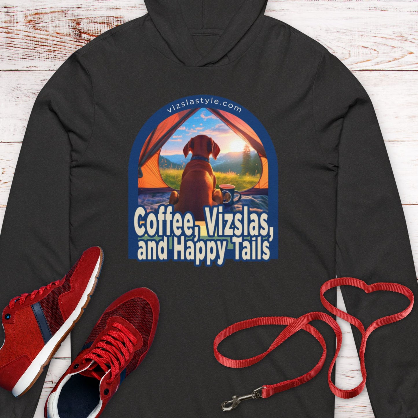 Coffee, Vizslas & Happy Tails!  Hooded T-Shirt