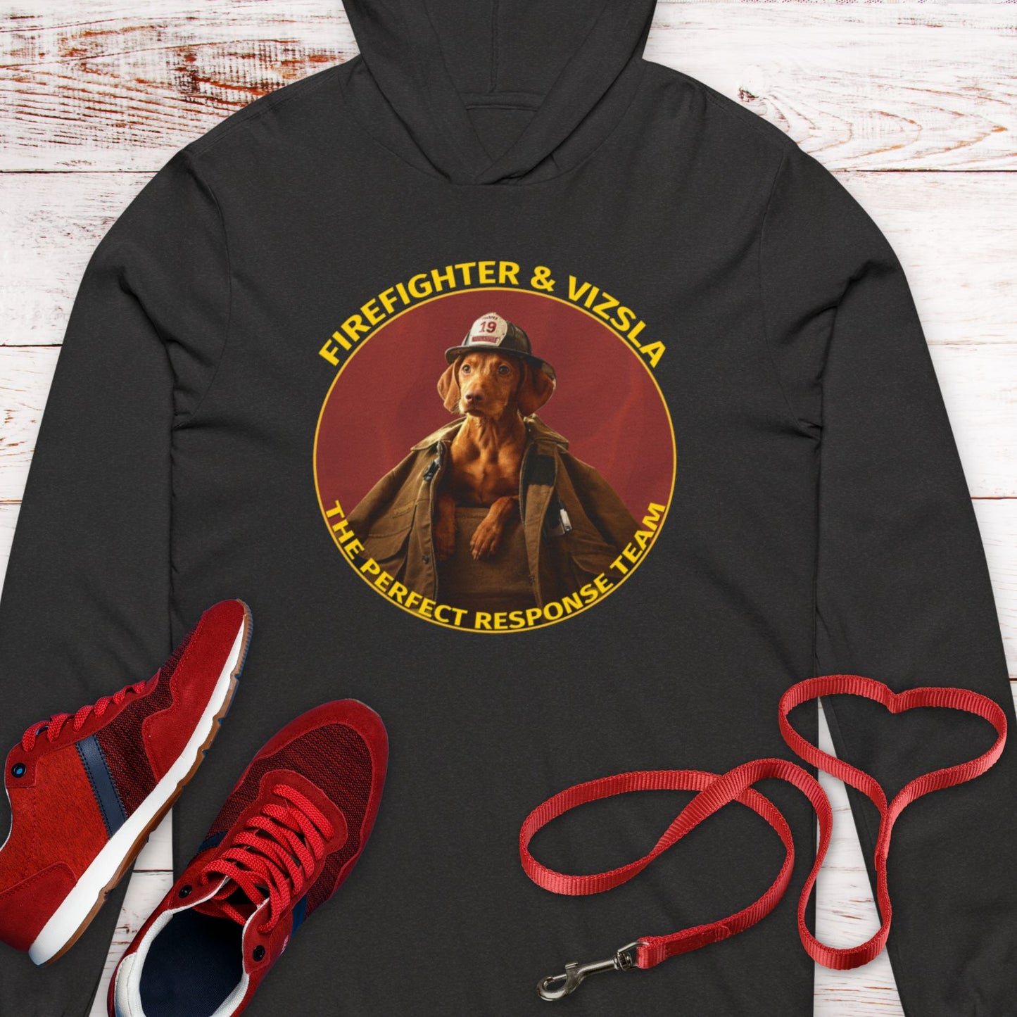 Perfect Response Team - Firefighter & Vizsla  Hooded T-Shirt - Perfect Gift For That Firefighter In Your Life