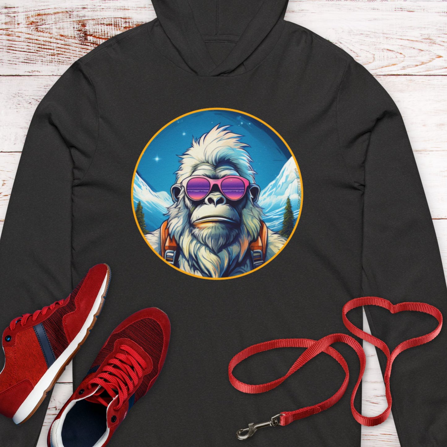 Vizsla Style - Going Norther - Bigfoot  Hooded T-Shirt - Retro Styled Sasquatch