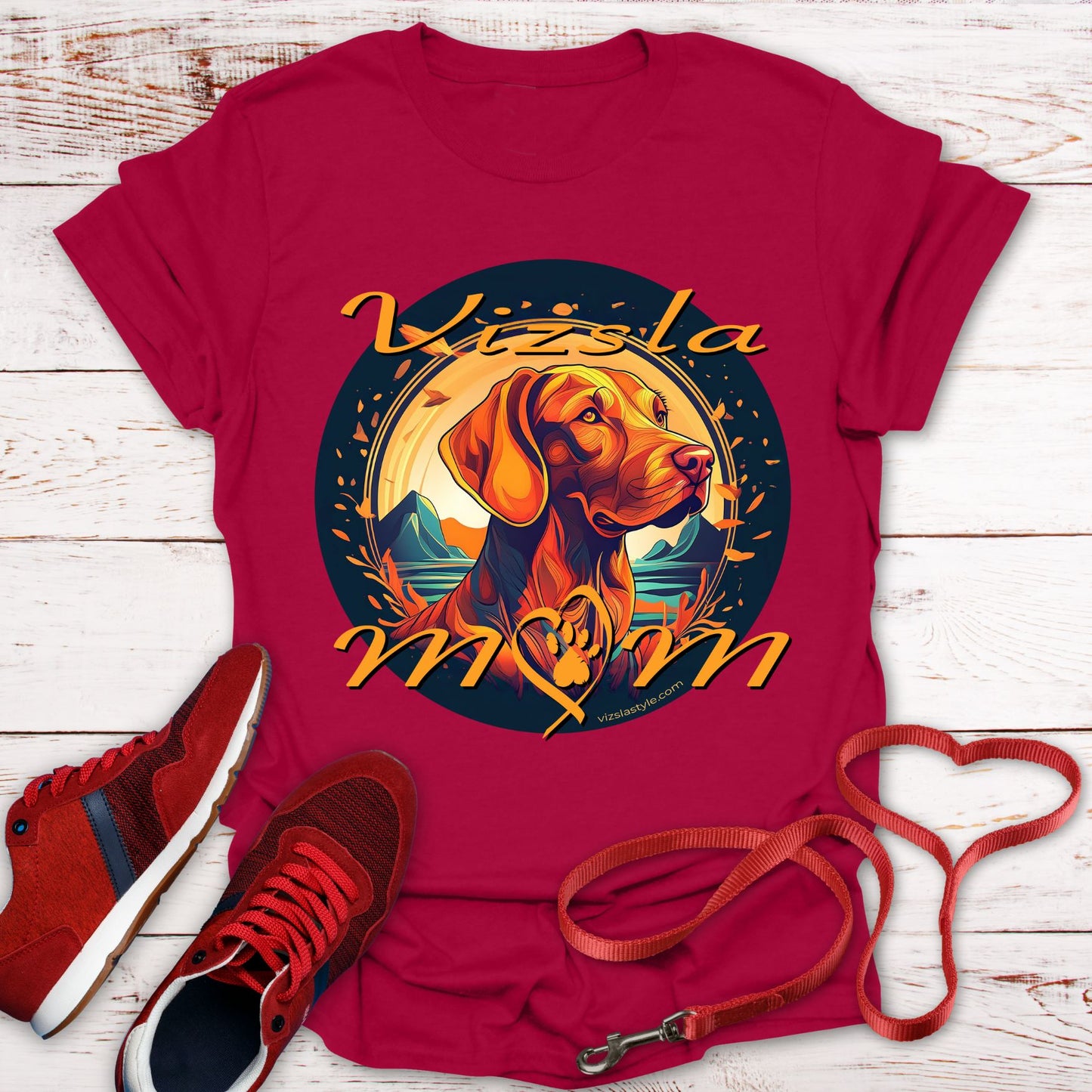 Glorious Fall Vintage Vizsla Dog Face Vizsla Mom - T-Shirt