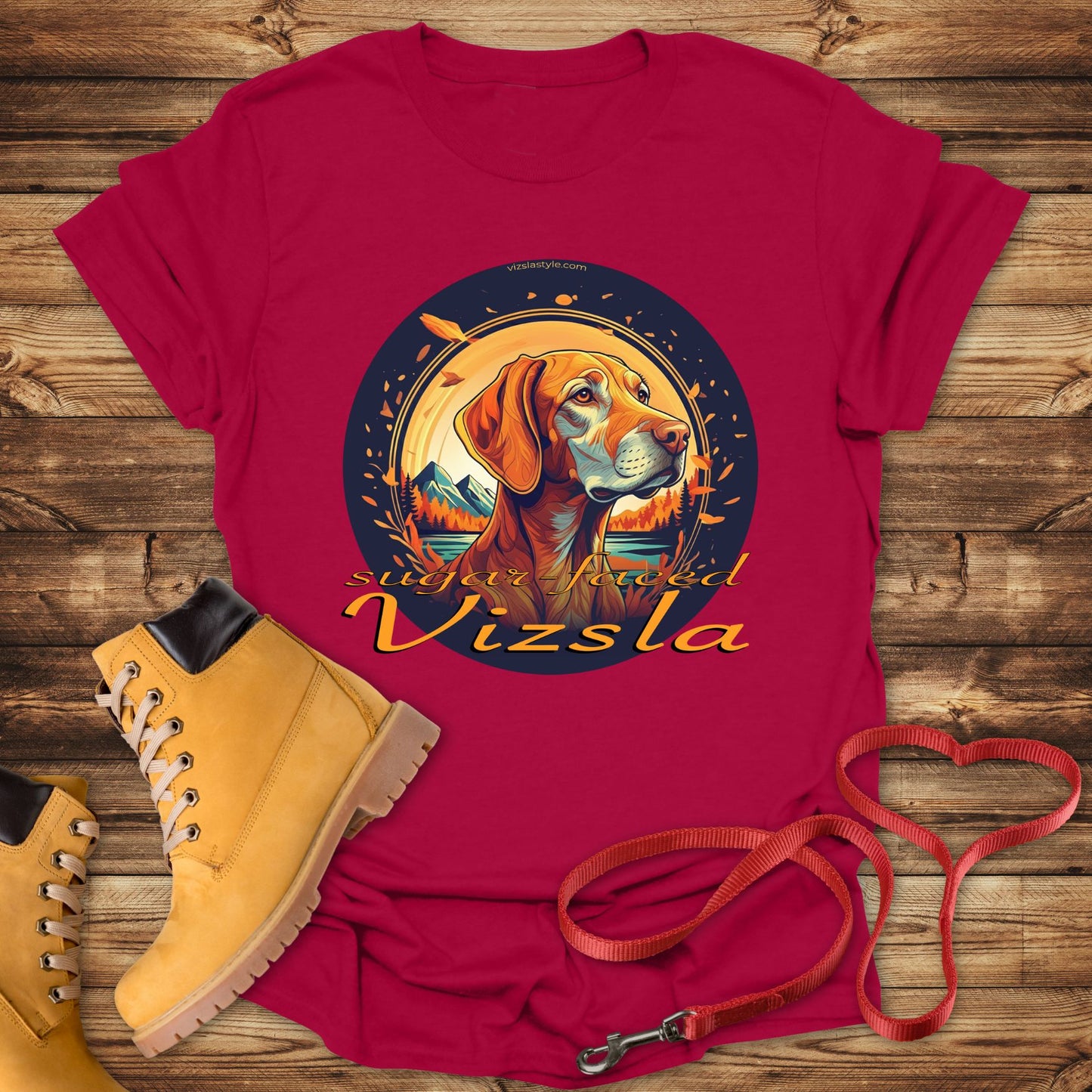 Majestic Sugar Faced Vizsla Mountain Landscape Gold Tee