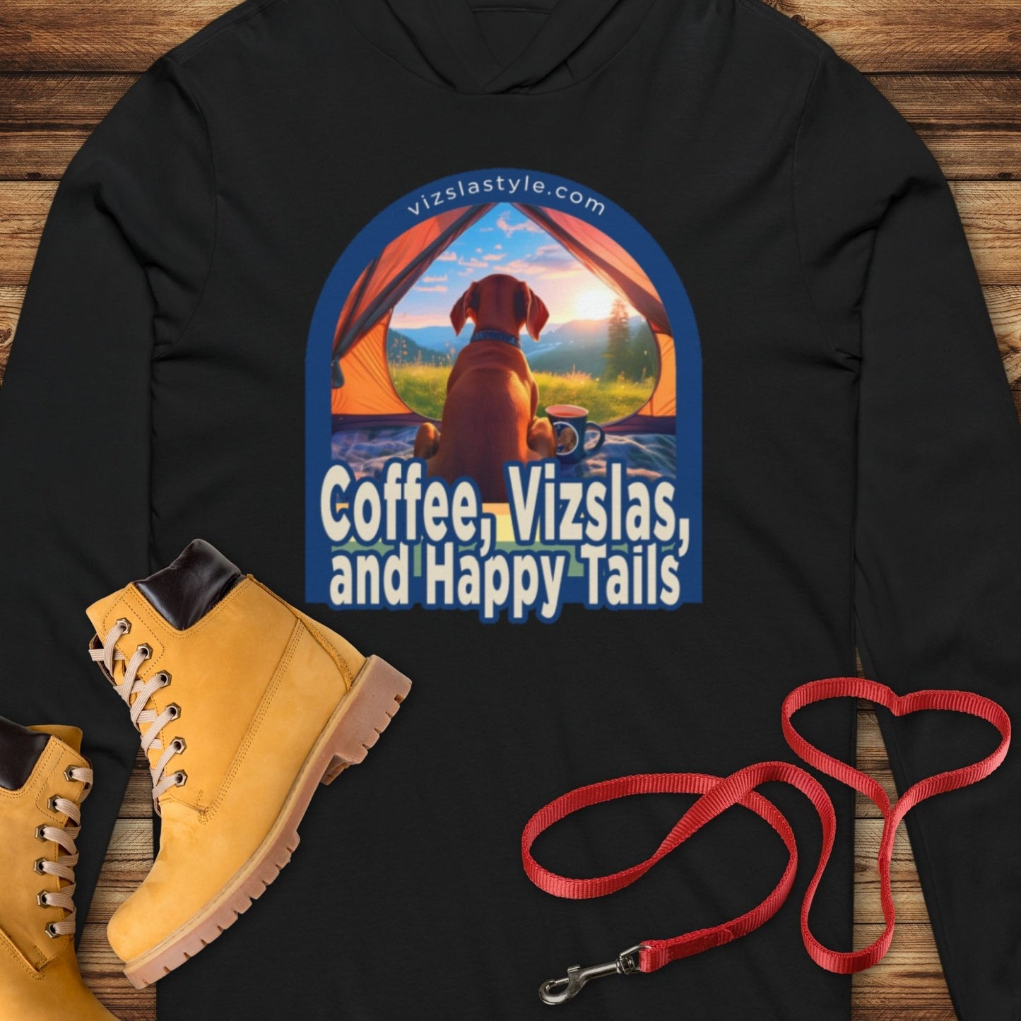 Coffee, Vizslas & Happy Tails!  Hooded T-Shirt