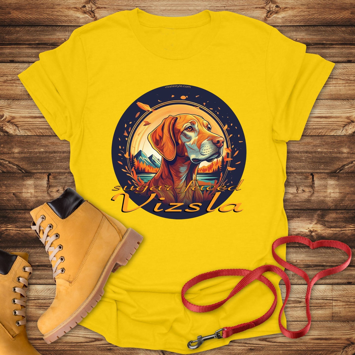 Majestic Sugar Faced Vizsla Mountain Landscape Gold Tee