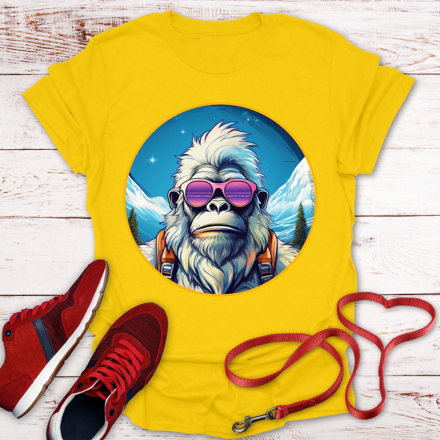 Vizsla Style - Going Norther - Bigfoot T-Shirt - Retro Styled Sasquatch