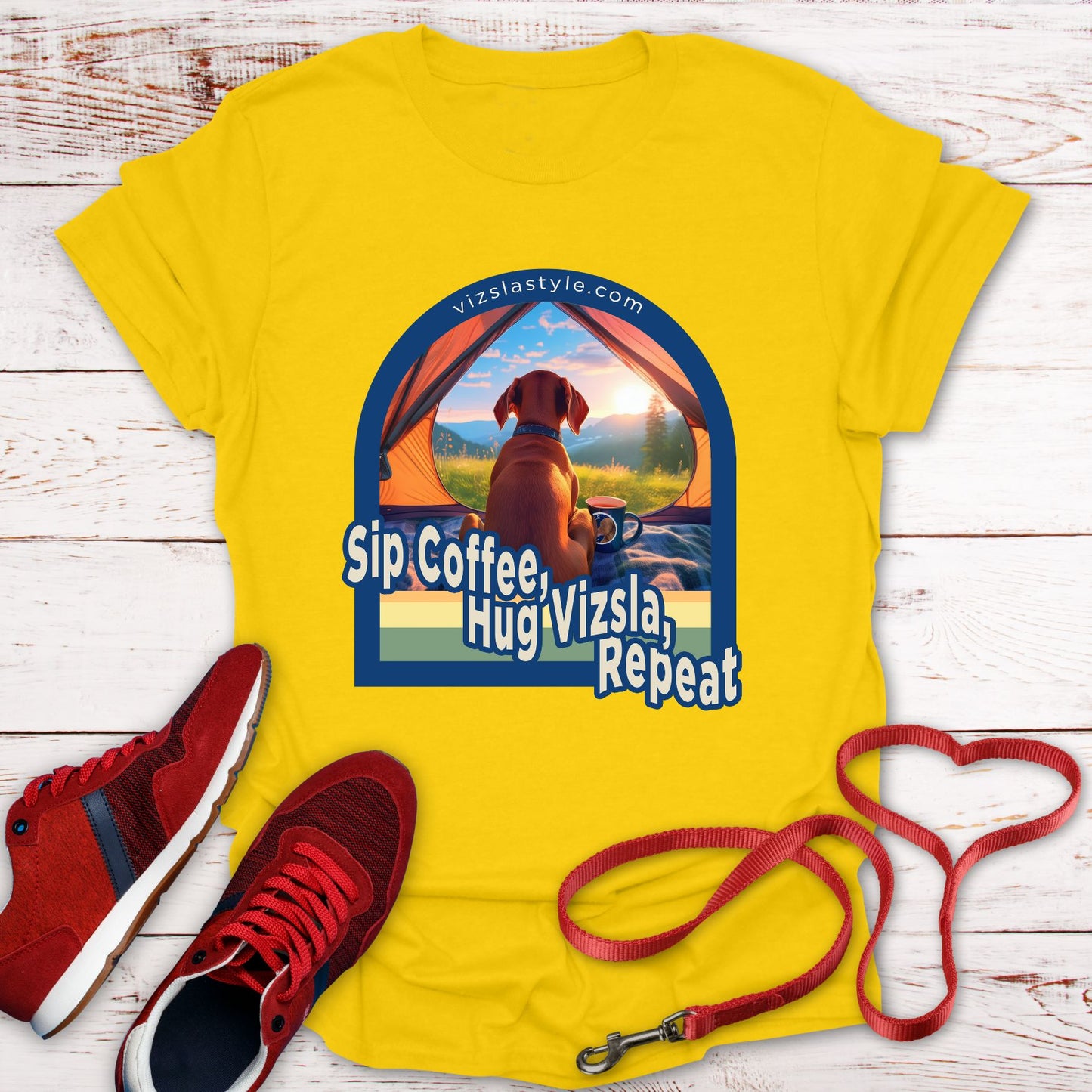 Sip Coffee, Hug Vizsla, Repeat! t-shirt