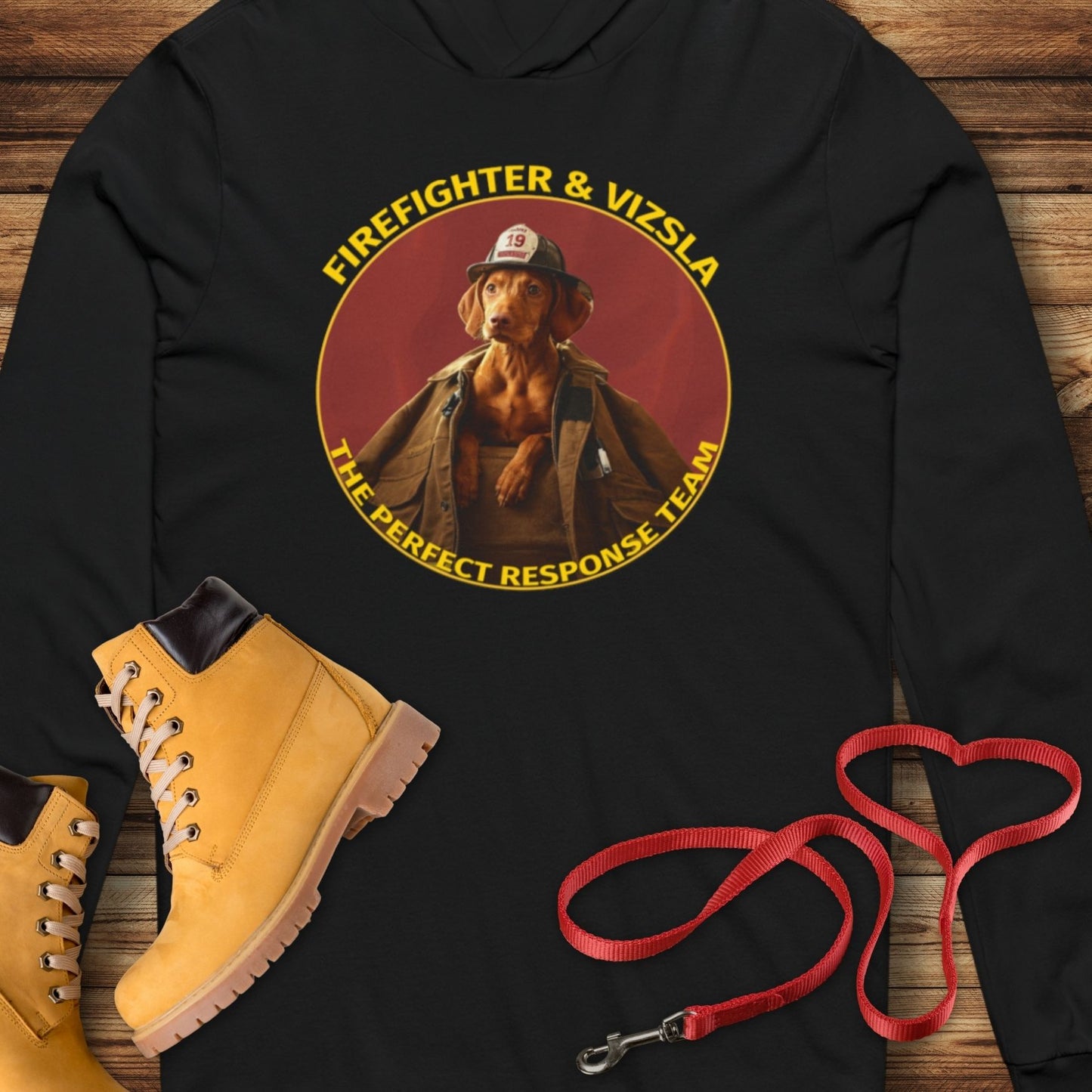 Perfect Response Team - Firefighter & Vizsla  Hooded T-Shirt - Perfect Gift For That Firefighter In Your Life