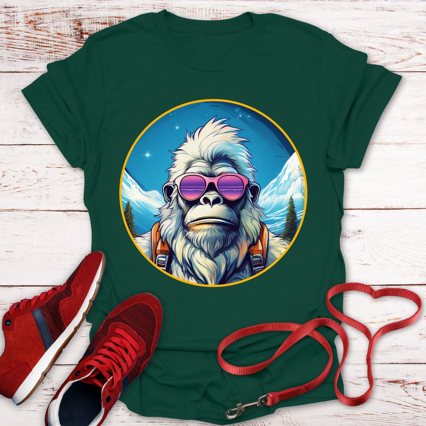 Vizsla Style - Going Norther - Bigfoot T-Shirt - Retro Styled Sasquatch