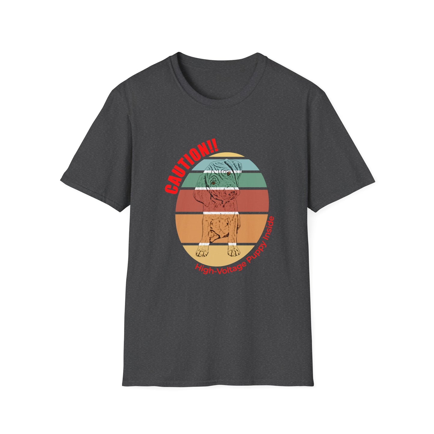 High-Voltage Puppy Inside Vizsla T-Shirt — Vintage Pastel Stripes