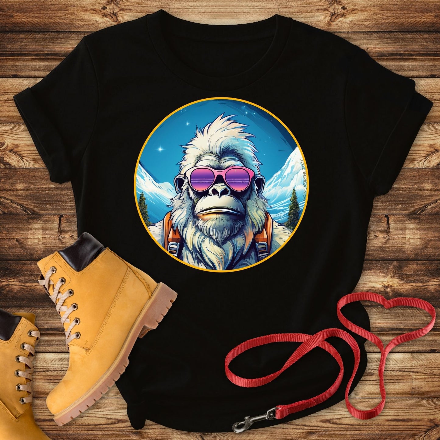 Vizsla Style - Going Norther - Bigfoot T-Shirt - Retro Styled Sasquatch