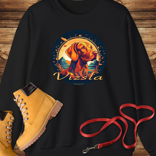 Vizsla Style Glorious Fall - Vizsla Dog Face in Vintage Colors Crewneck Sweatshirt