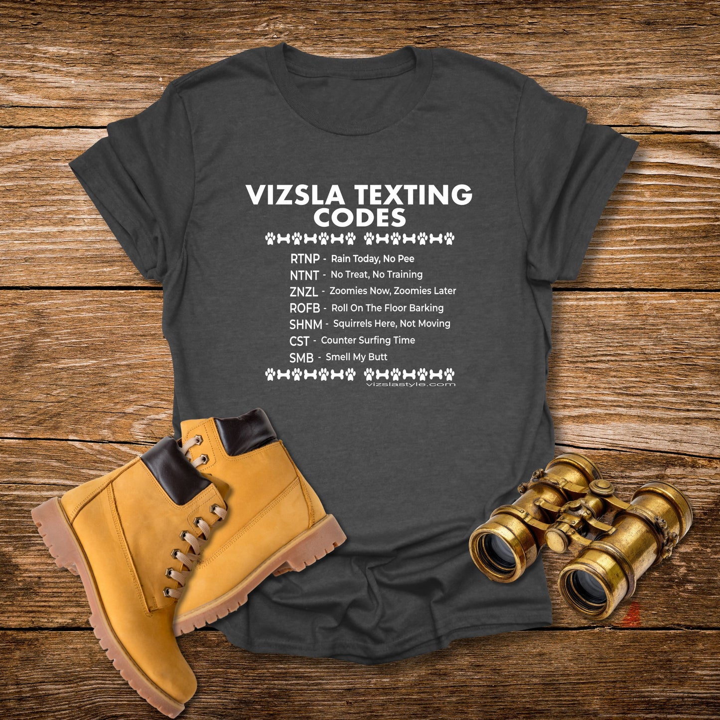 Vizsla Text Codes T-Shirt — Funny Dog Acronym Tee (RTNP, ZNZL)