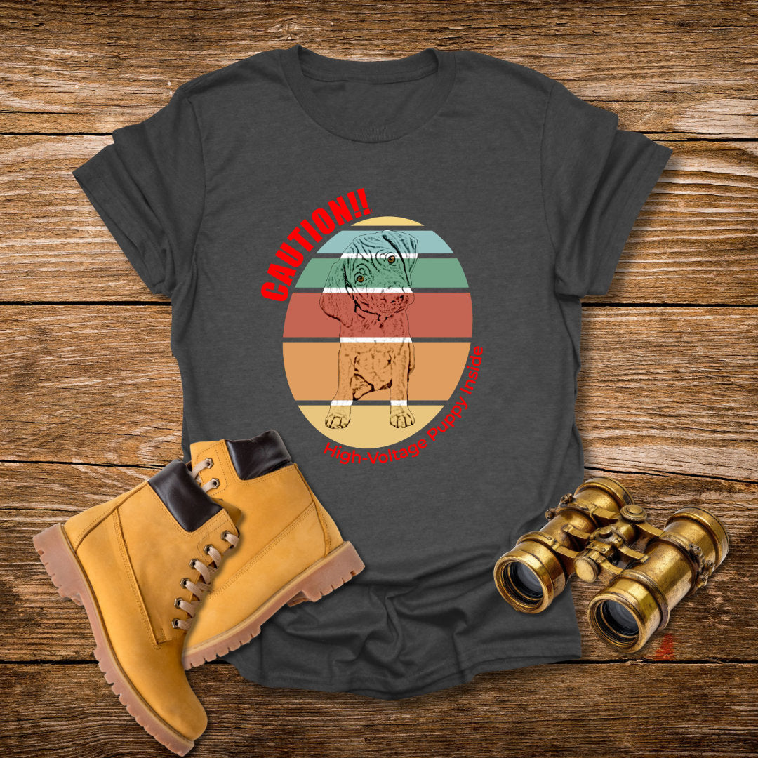 High-Voltage Puppy Inside Vizsla T-Shirt — Vintage Pastel Stripes