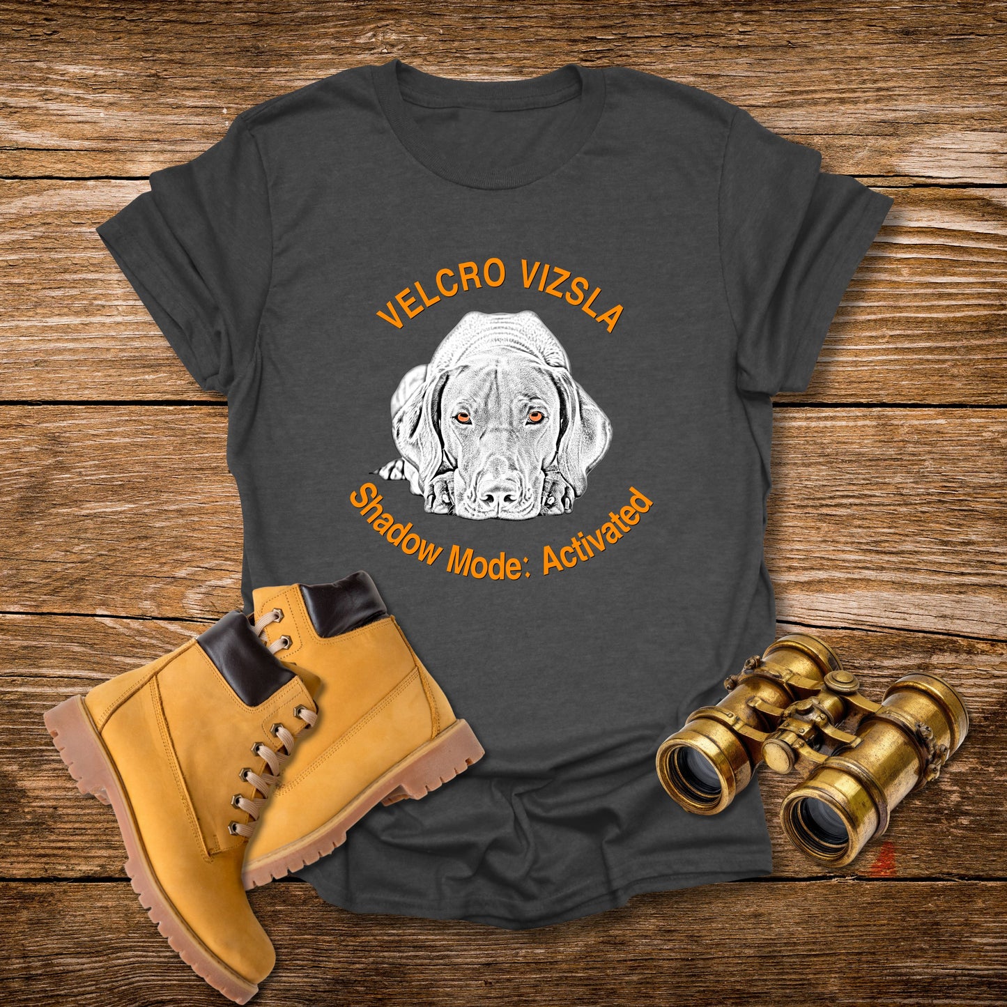 Velcro Vizsla T-Shirt — "Shadow Mode: Activated" Vizsla Line Art