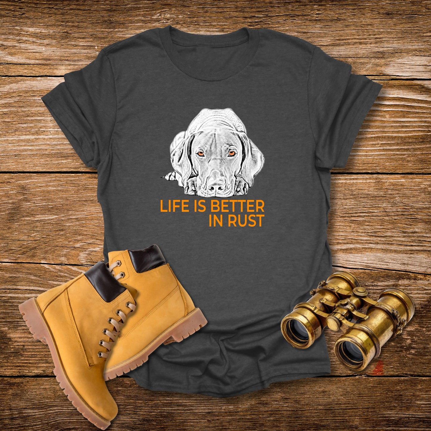 Vizsla Dog T-Shirt — 'Life Is Better in Rust' Line Drawing