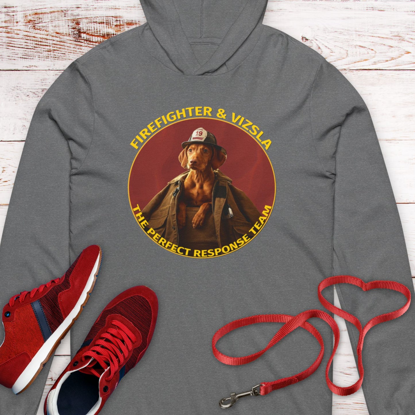 Perfect Response Team - Firefighter & Vizsla  Hooded T-Shirt - Perfect Gift For That Firefighter In Your Life