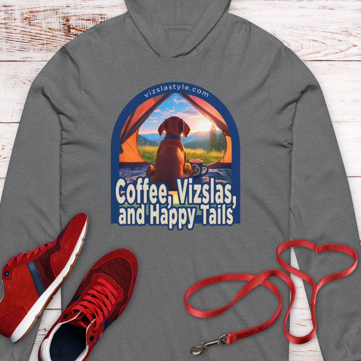 Coffee, Vizslas & Happy Tails!  Hooded T-Shirt