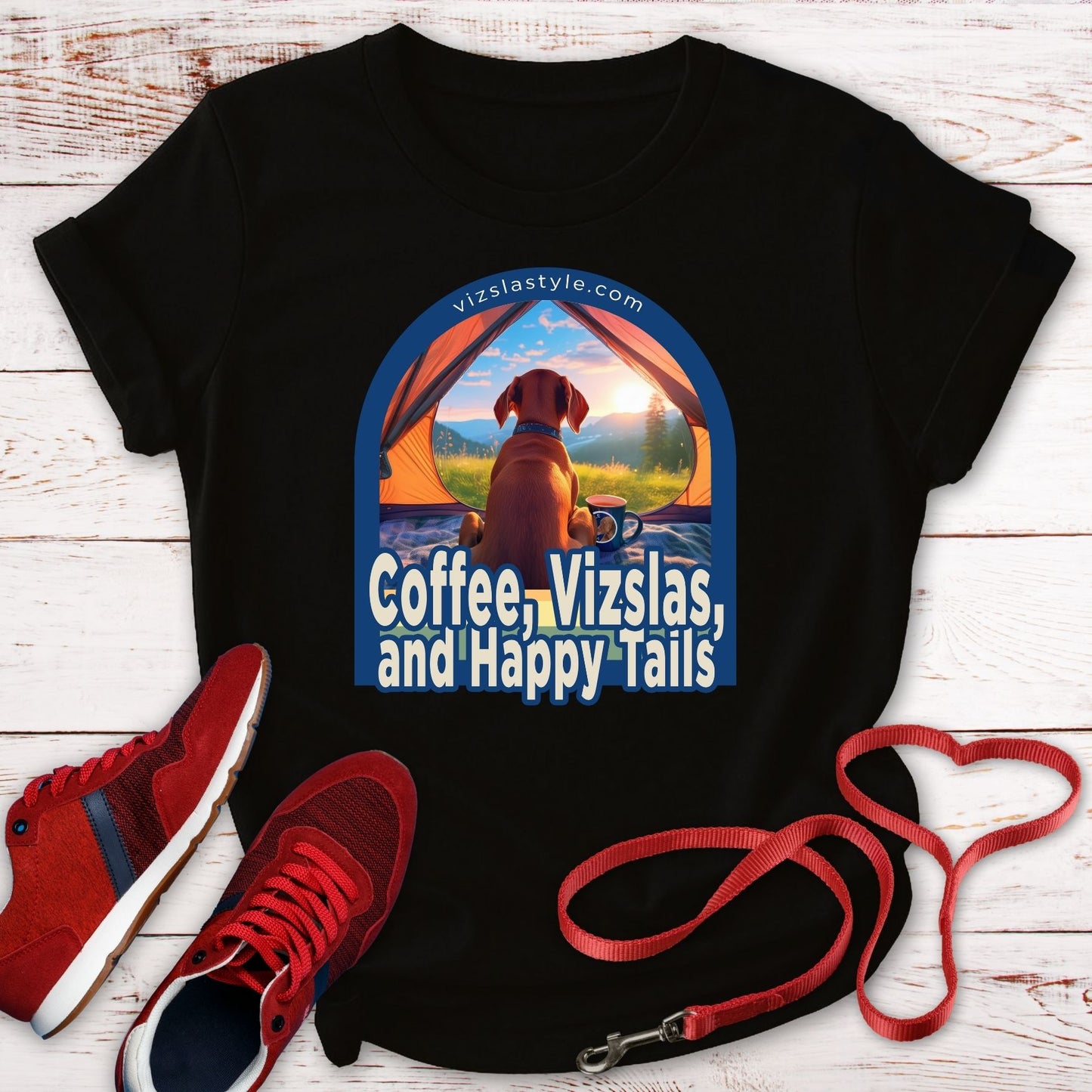 Coffee, Vizslas, and Happy Tails! t-shirt