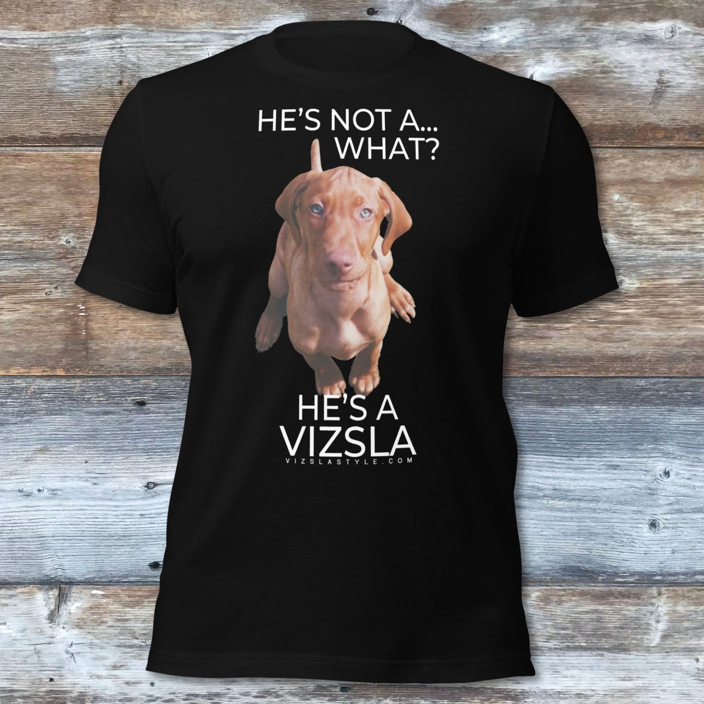 He's Not A What... He's A Vizsla (in Color) - All Around Sports T-shirt (Lt Text)