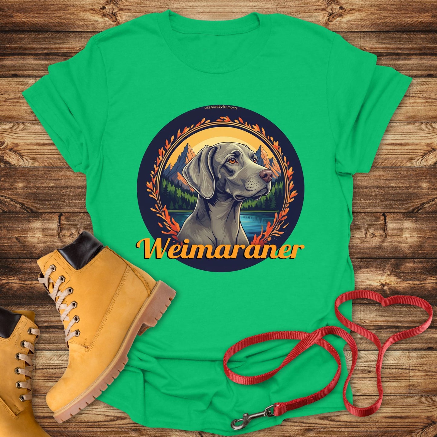 Majestic Weimaraner Mountain Landscape Tee With Gold Text