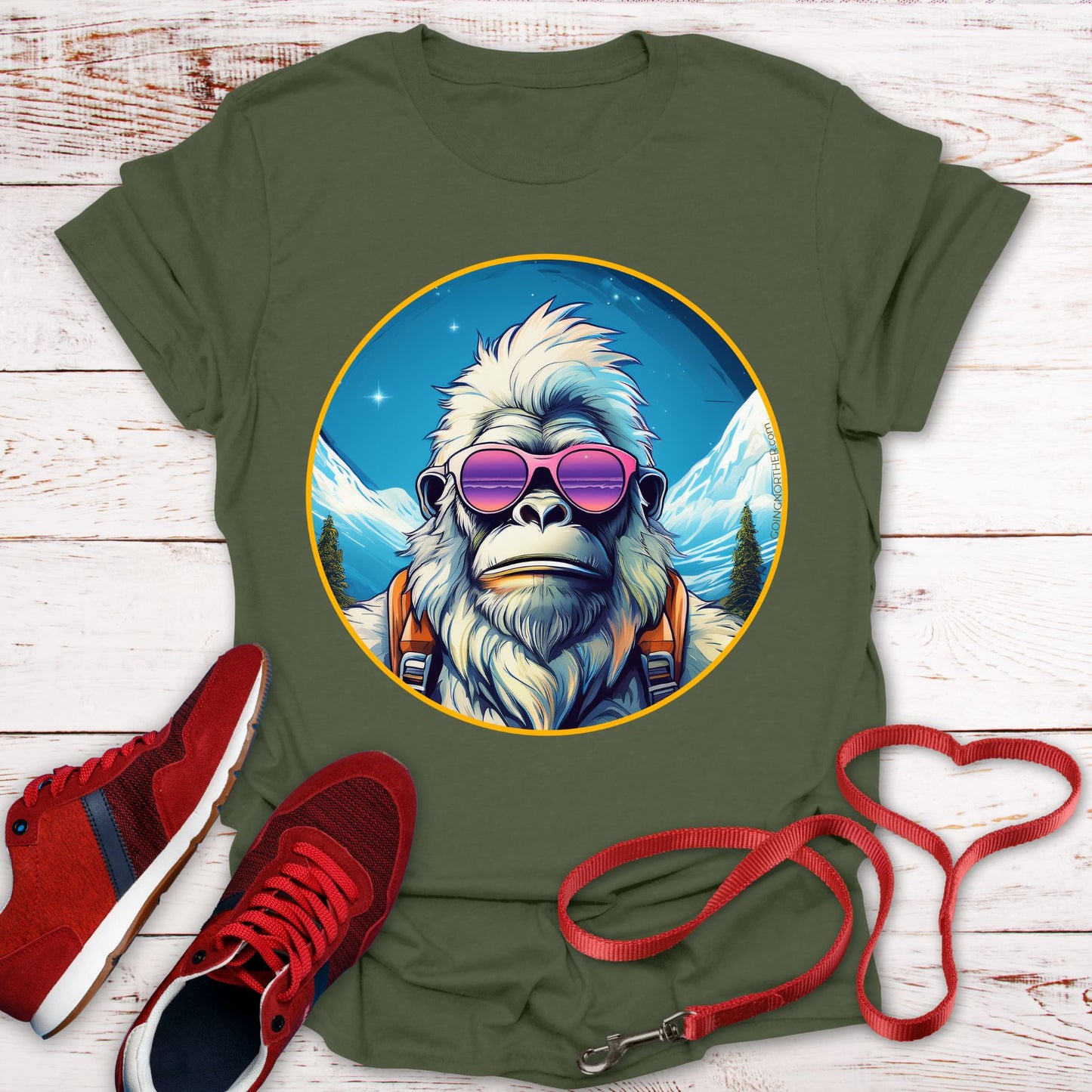 Vizsla Style - Going Norther - Bigfoot T-Shirt - Retro Styled Sasquatch