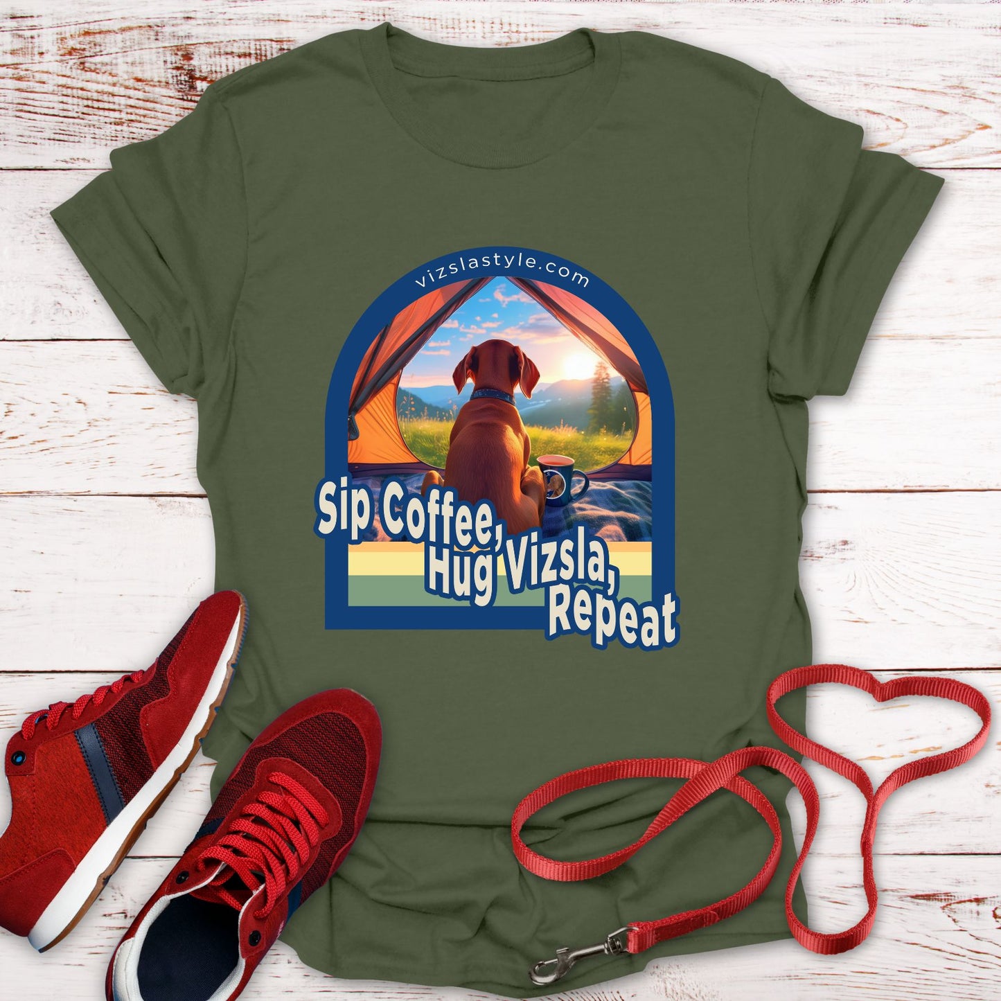 Sip Coffee, Hug Vizsla, Repeat! t-shirt