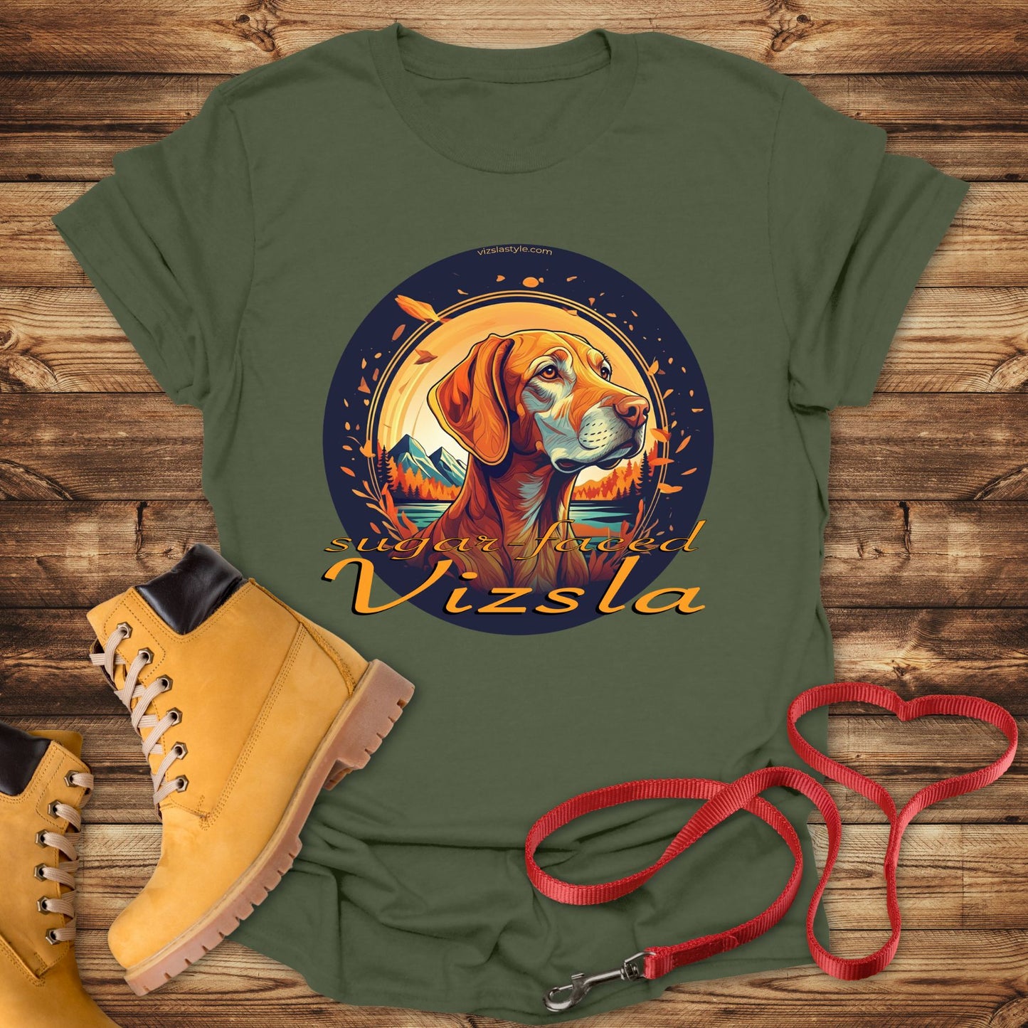 Majestic Sugar Faced Vizsla Mountain Landscape Gold Tee
