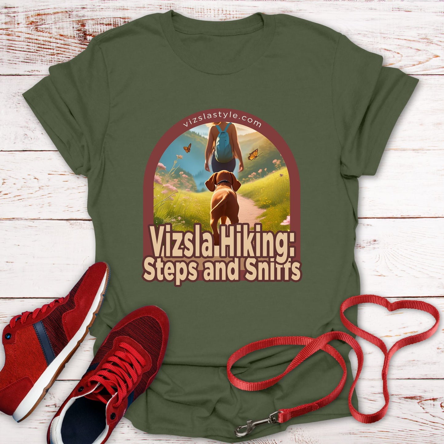 Vizsla Hiking: Steps And Sniffs w/ Hiker t-shirt