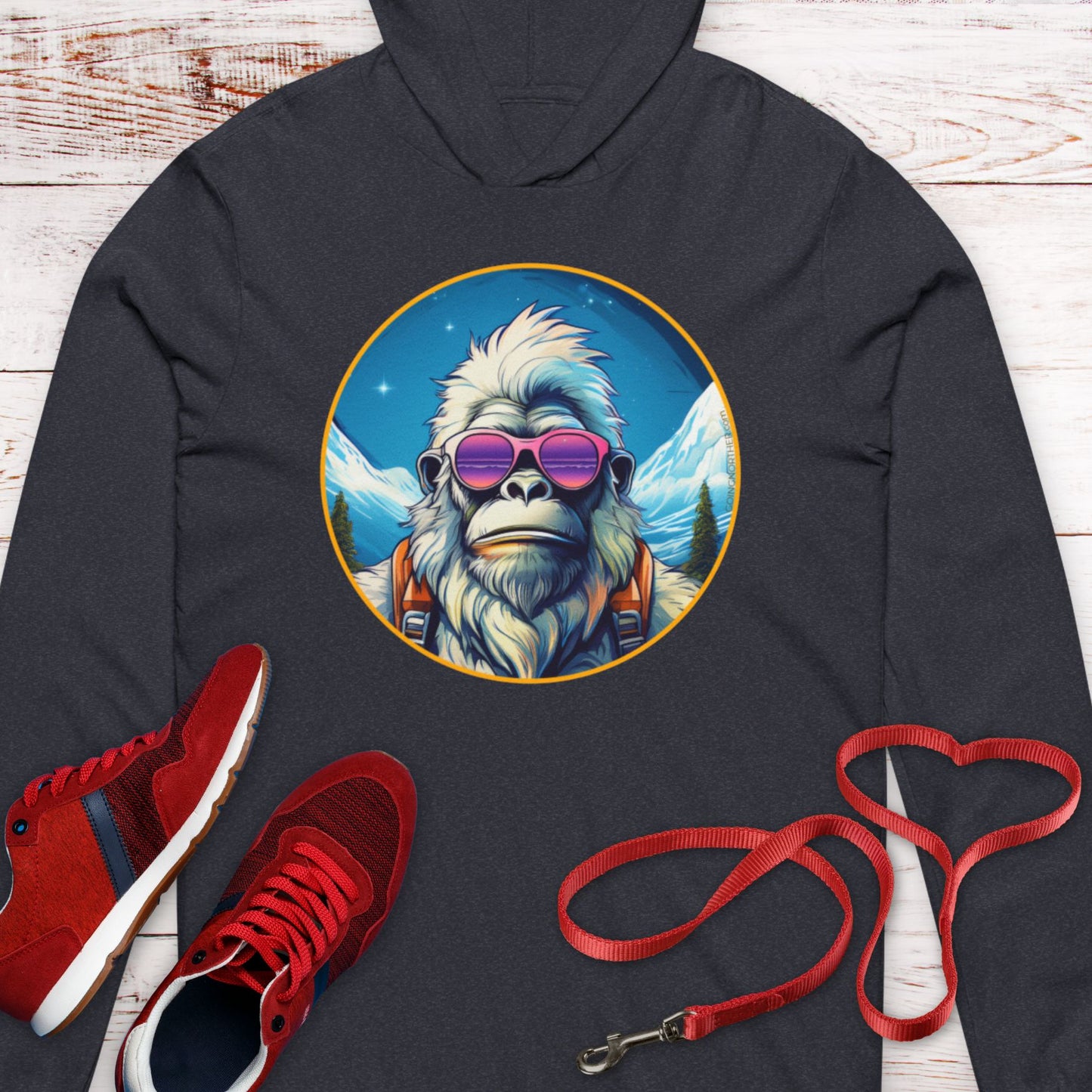Vizsla Style - Going Norther - Bigfoot  Hooded T-Shirt - Retro Styled Sasquatch