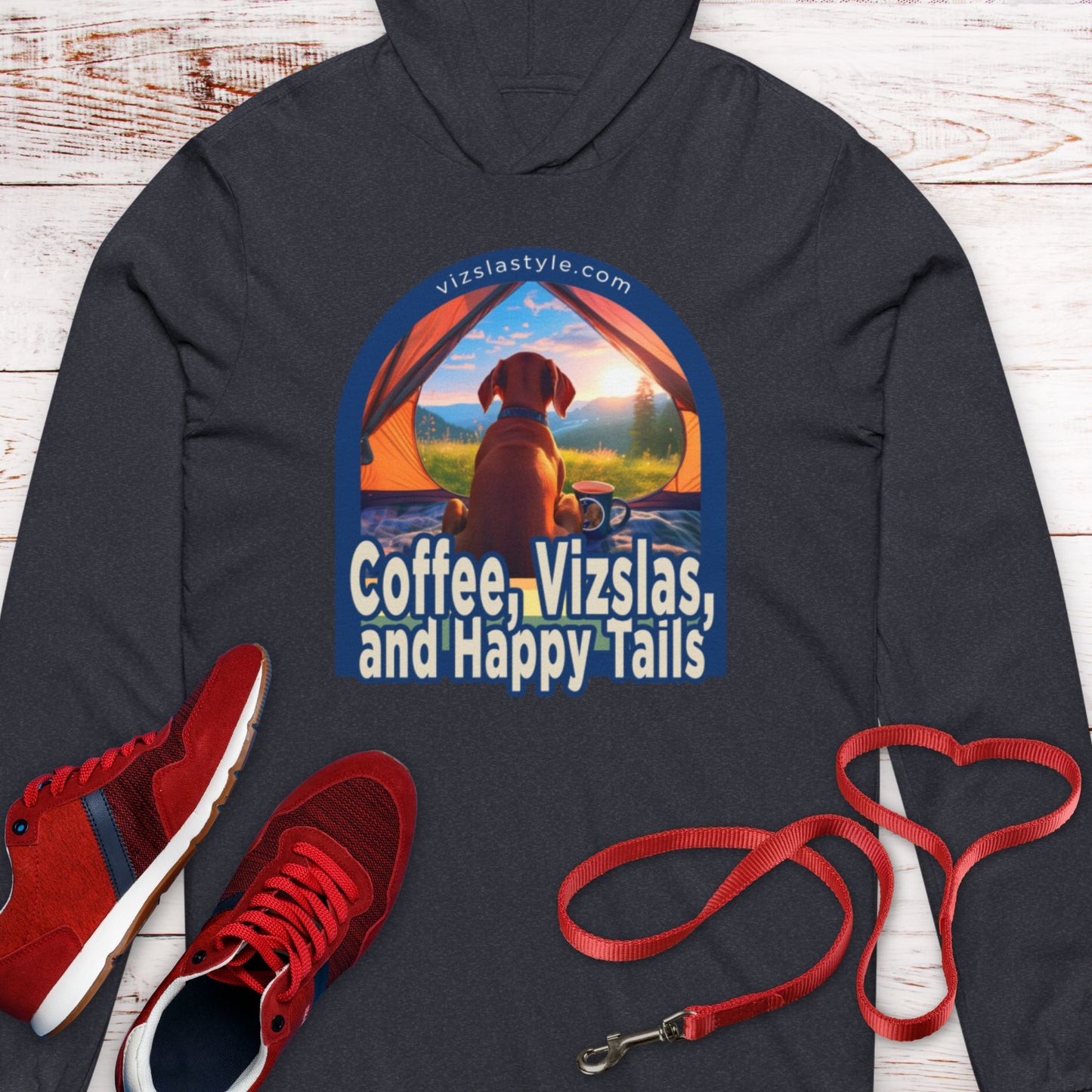 Coffee, Vizslas & Happy Tails!  Hooded T-Shirt