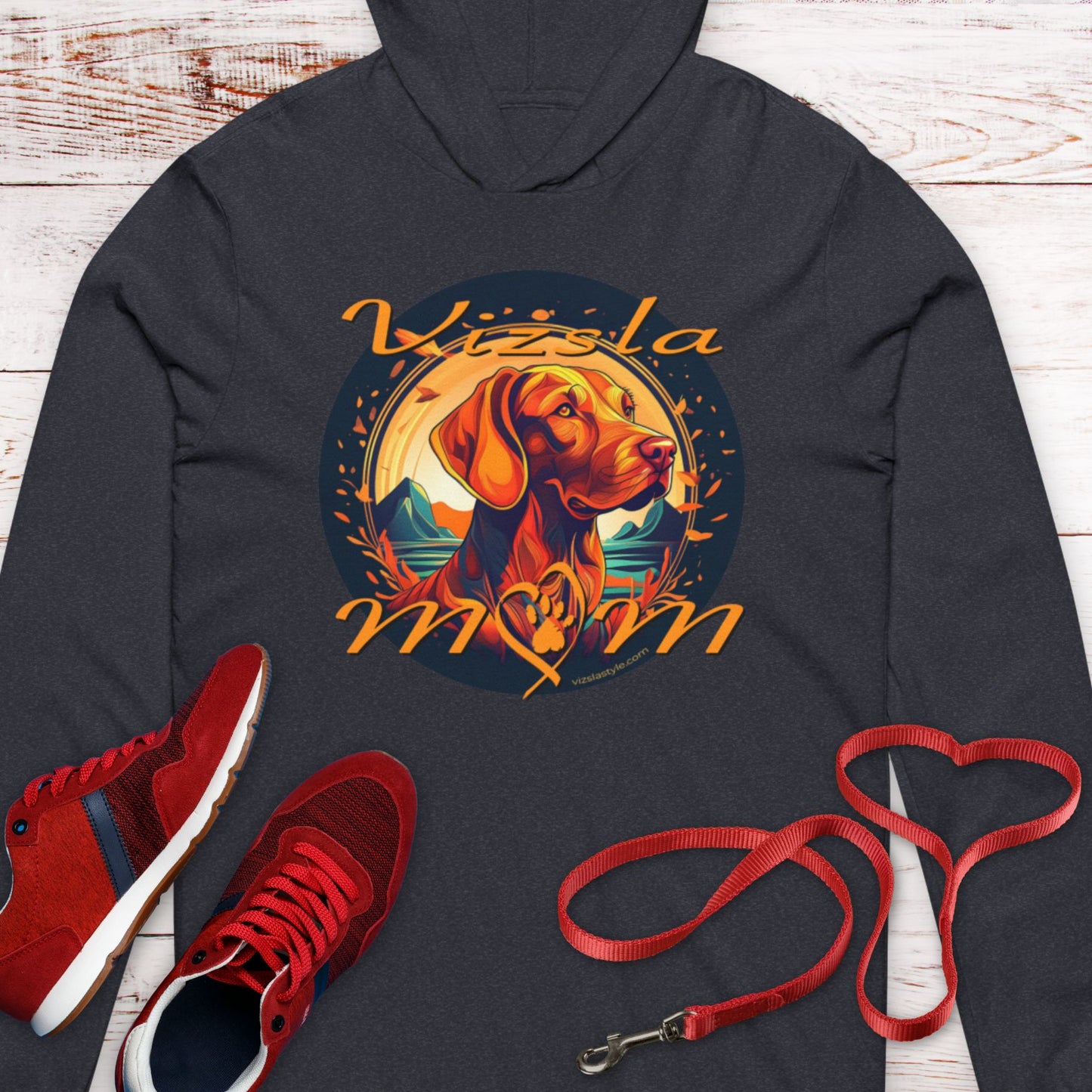 Glorious Fall Vintage Vizsla Dog Face Vizsla Mom -  Hooded T-Shirt