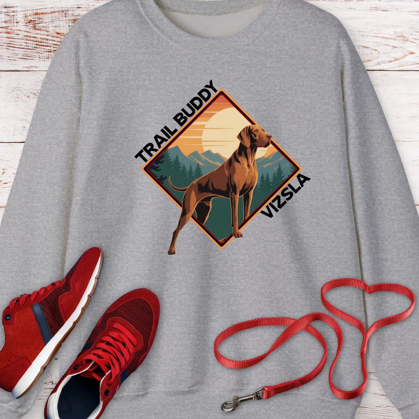 Vizsla Trail Buddy — Vintage Outdoor Dog Lover Crewneck Sweatshirt